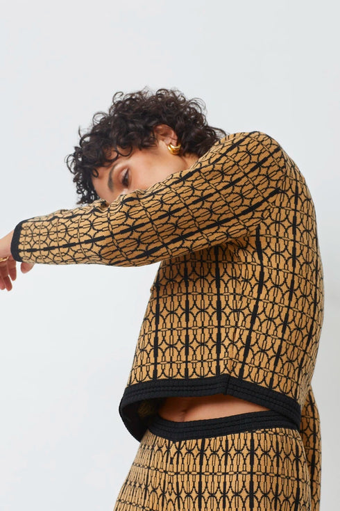 Παντελόνι πλεκτό Jaden Suncoo Paris H25M04232 κάμελ/μαύρο