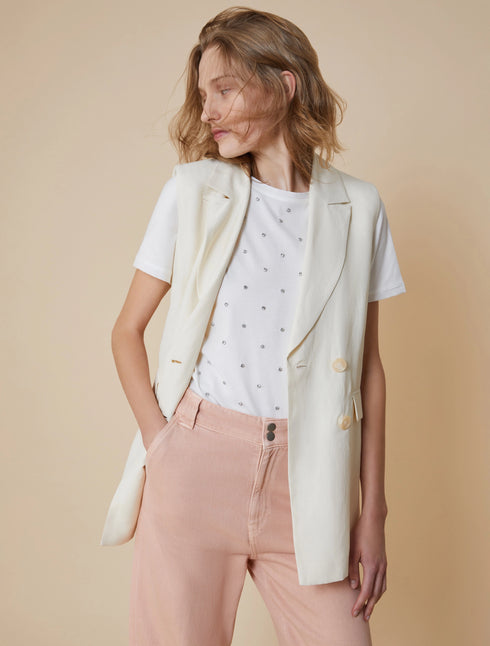 Γιλέκο λινό Cris Penny Black 1151025302001 εκρού