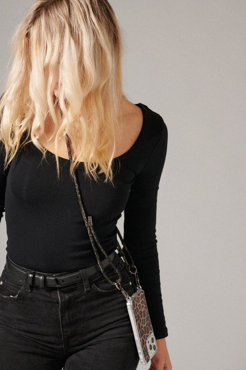 Αλυσίδα-κολιέ κινητού La Coque Francaise LE314770 μαύρο λέοπαρ