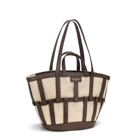 Τσάντα tote/ώμου δέρμα Vesna Nannini 19190 μπεζ/καφέ