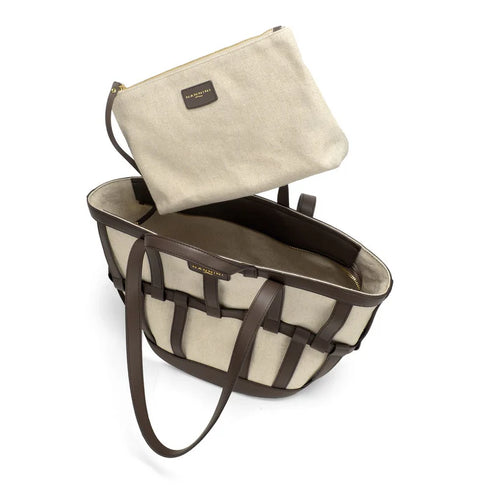 Τσάντα tote/ώμου δέρμα Vesna Nannini 19190 μπεζ/καφέ