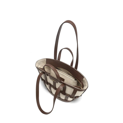 Τσάντα tote/ώμου δέρμα Vesna Media Nannini 19191 μπεζ/καφέ