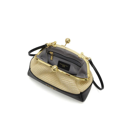 Τσαντάκι χιαστί ψάθα/δέρμα Junia-G Nannini 19440-1 μπεζ/μαύρο