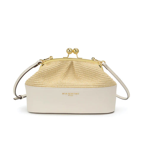 Τσαντάκι χιαστί ψάθα/δέρμα Junia-G Nannini 19441-1 μπεζ/λευκό