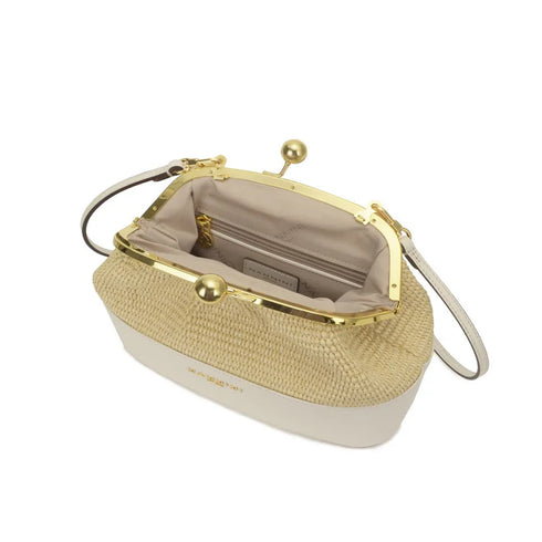 Τσαντάκι χιαστί ψάθα/δέρμα Junia-G Nannini 19441-1 μπεζ/λευκό