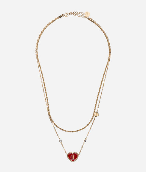 Κολιέ με διπλή αλυσίδα καρδιά Alviero Martini 1a Classe 1693502 χρυσό/κόκκινο