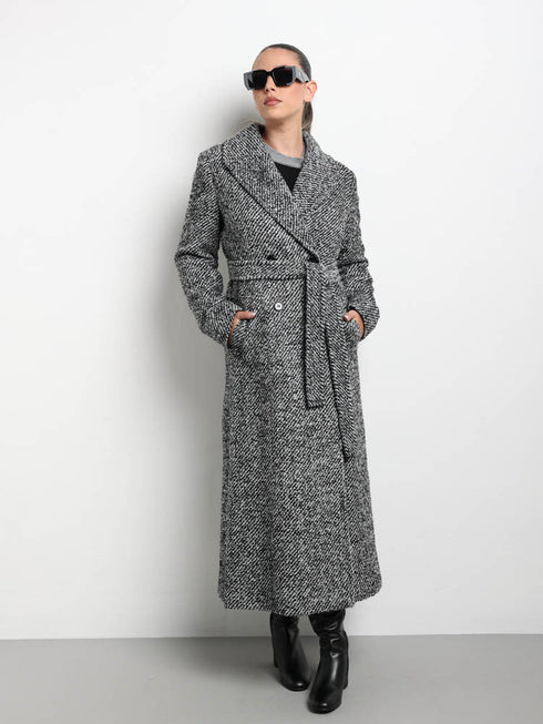 Παλτό Fecola Penny Black 20140723-7 άσπρο/μαύρο