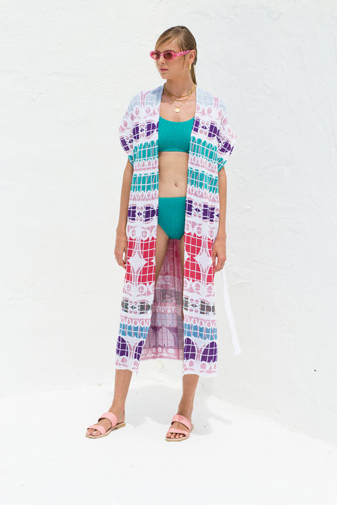 Κιμονό μακρύ 100% βαμβάκι Pepper Vally πολύχρωμο