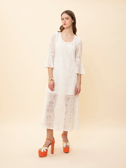 Φόρεμα Crochet Knit Midi We_Are Λευκό