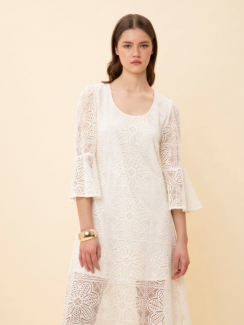 Φόρεμα Crochet Knit Midi We_Are Λευκό