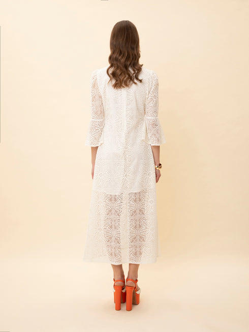 Φόρεμα Crochet Knit Midi We_Are Λευκό