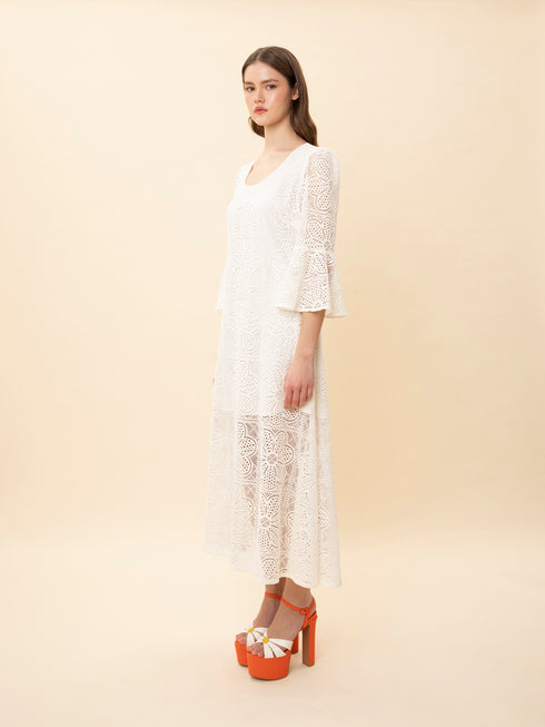 Φόρεμα Crochet Knit Midi We_Are Λευκό