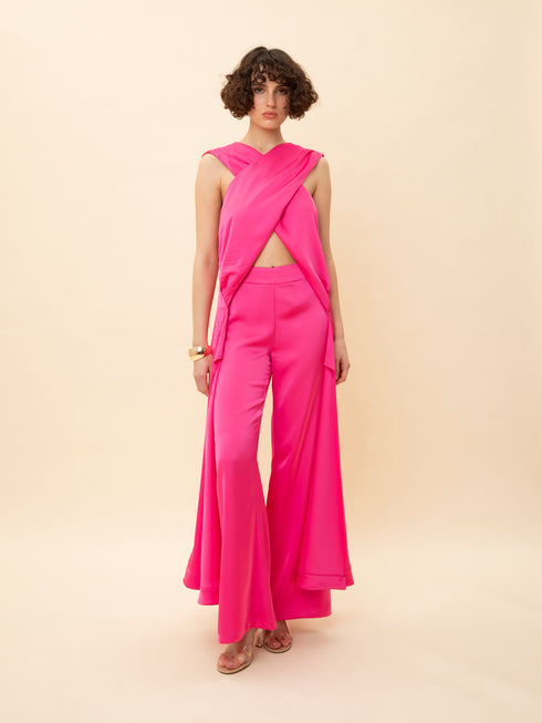 Παντελόνι ψηλόμεσο σατέν We_Are φούξια