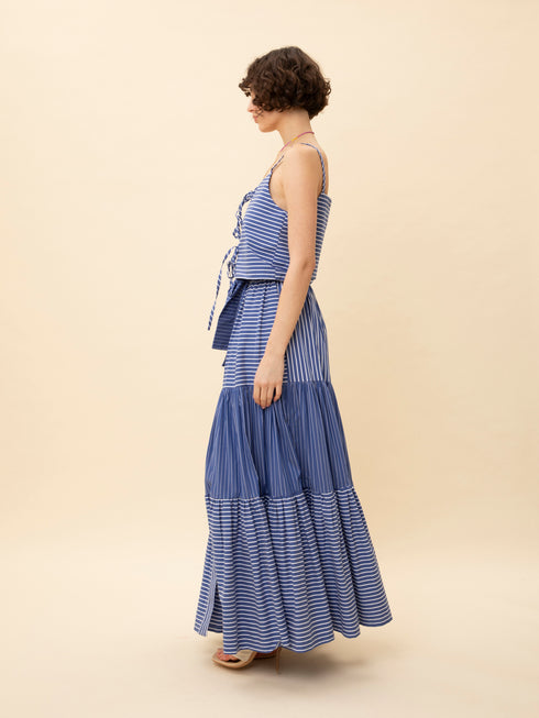 Φούστα μάξι ριγέ We_Are μπλε/λευκό