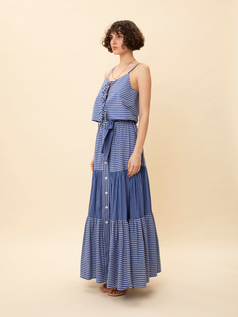 Φούστα μάξι ριγέ We_Are μπλε/λευκό