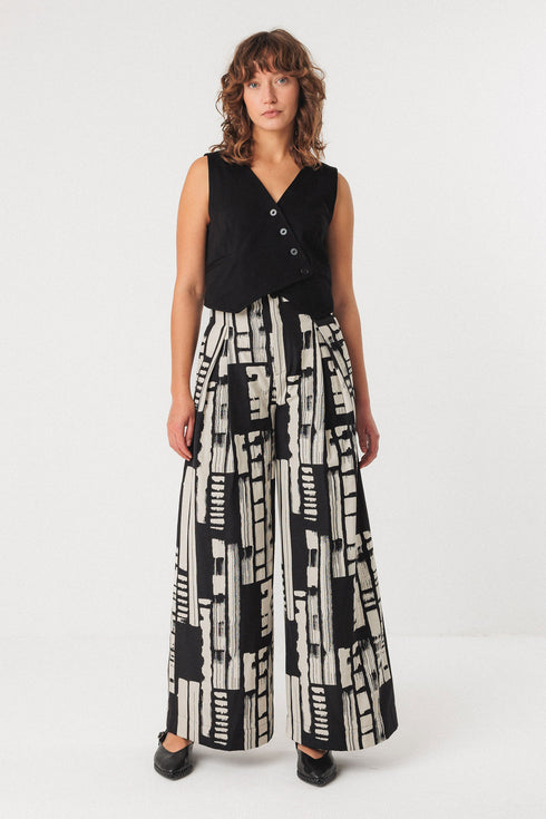 Παντελόνι ψηλόμεσο Basabe SKFK WTR00567 μαύρο/άσπρο