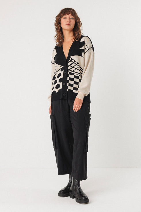 Ζακέτα οργανικό βαμβάκι Batirtze-gots SKFK WSW00731 μαύρο/άσπρο