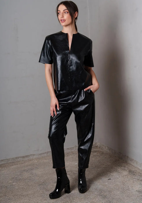 Παντελόνι δερματίνη Charlot Collectiva Noir CN141H14LEA μαύρο