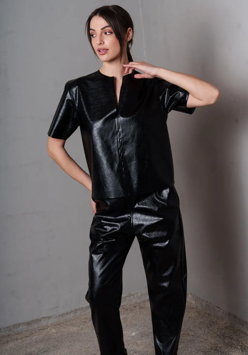 Παντελόνι δερματίνη Charlot Collectiva Noir CN141H14LEA μαύρο