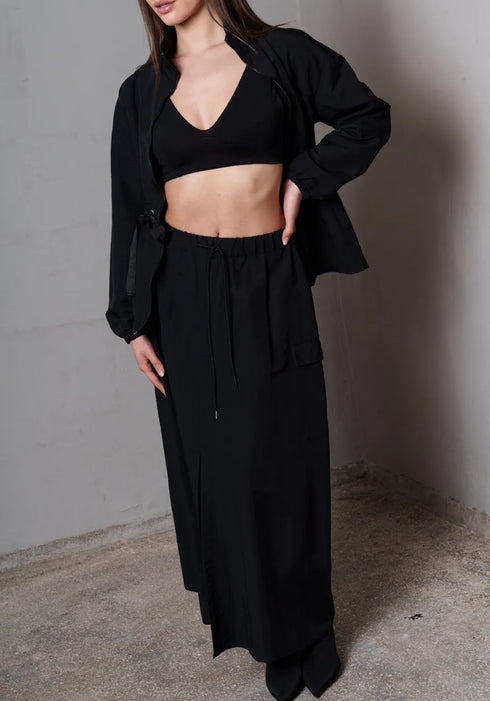 Φούστα μάξι Jupiter Collectiva Noir CN141J01RPS μαύρο