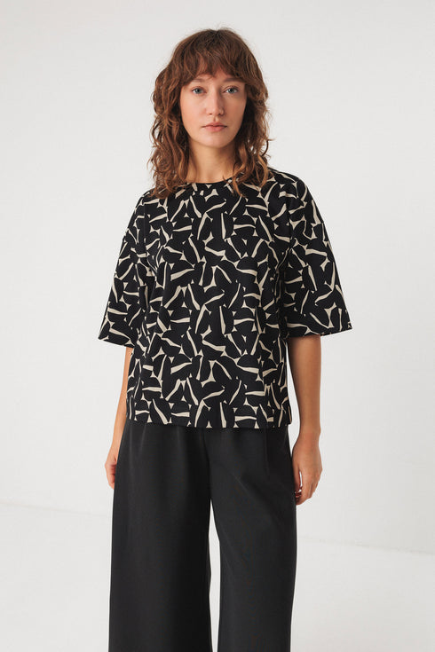 T-Shirt οργανικό βαμβάκι Lariz-gots SKFK WTS01154 μαύρο/άσπρο