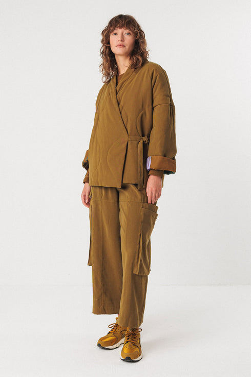 Κιμονό διπλής όψης βισκόζη Lea SKFK WJC0047 χακί