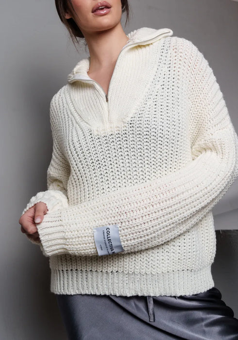 Πουλόβερ No10 Zipup Collectiva Noir CN141G14KNT λευκό