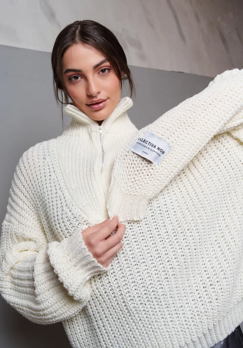 Πουλόβερ No10 Zipup Collectiva Noir CN141G14KNT λευκό