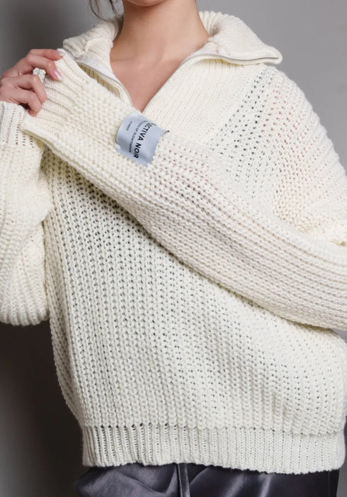 Πουλόβερ No10 Zipup Collectiva Noir CN141G14KNT λευκό