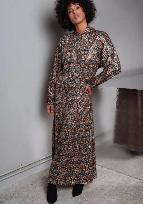 Φόρεμα μάξι σατέν Ruria Collectiva Noir CN141R06SAP καφέ