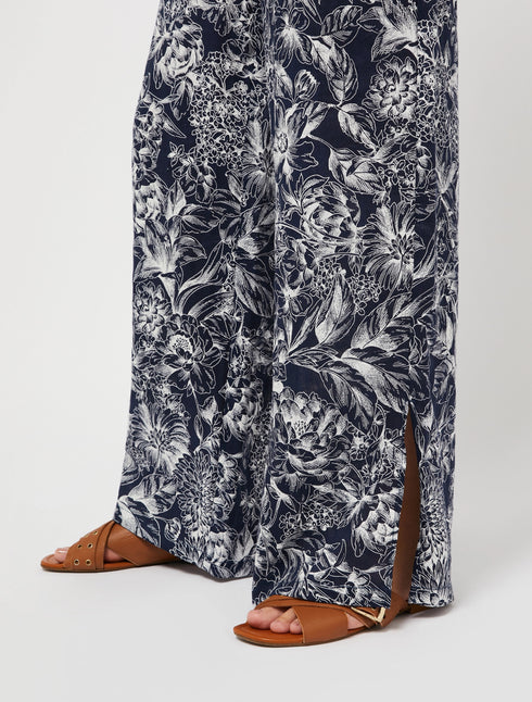 Παντελόνι Dintorno Linen Penny Black 21311523-006 Μπλε/Λευκό