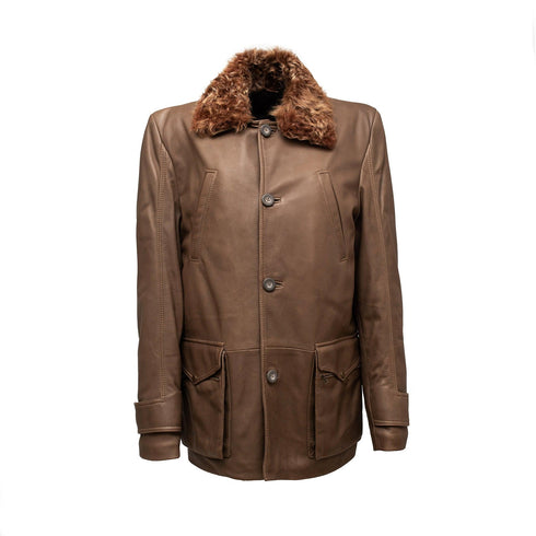 Ανδρικό Δερμάτινο Τζάκετ Fabio Mori λαδί