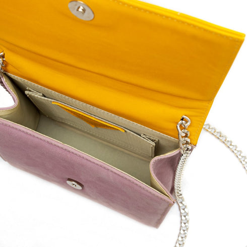 Τσάντα ώμου/χιαστί Δερμάτινη κίτρινο-λιλά