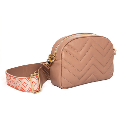 Τσάντα ώμου/χιαστί Δερμάτινη ροζ-σομόν