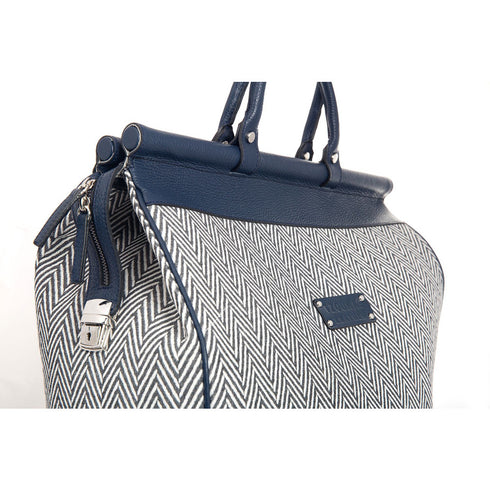 Χειραποσκευή ύφασμα με δέρμα μπλε