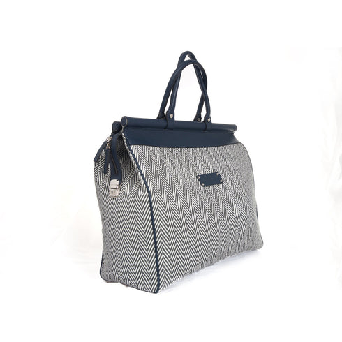 Χειραποσκευή ύφασμα με δέρμα μπλε