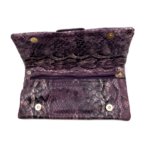 Τσάντα Χιαστί Κροκό Tzoukas Μωβ/Μαύρο